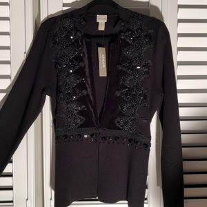 CHICOS sz 2 blk novelty cardigan, designer beading